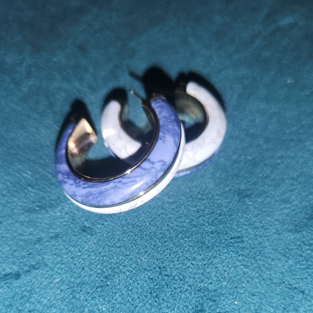 Hoops- Two-Tone Denim color hoop earrings
